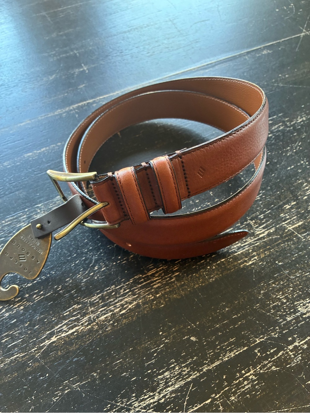 Joseph Abboud Brown Leather Dress Belt with Brass Buckle